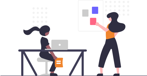Illustration of two people collaborating for career growth and mentorship opportunities