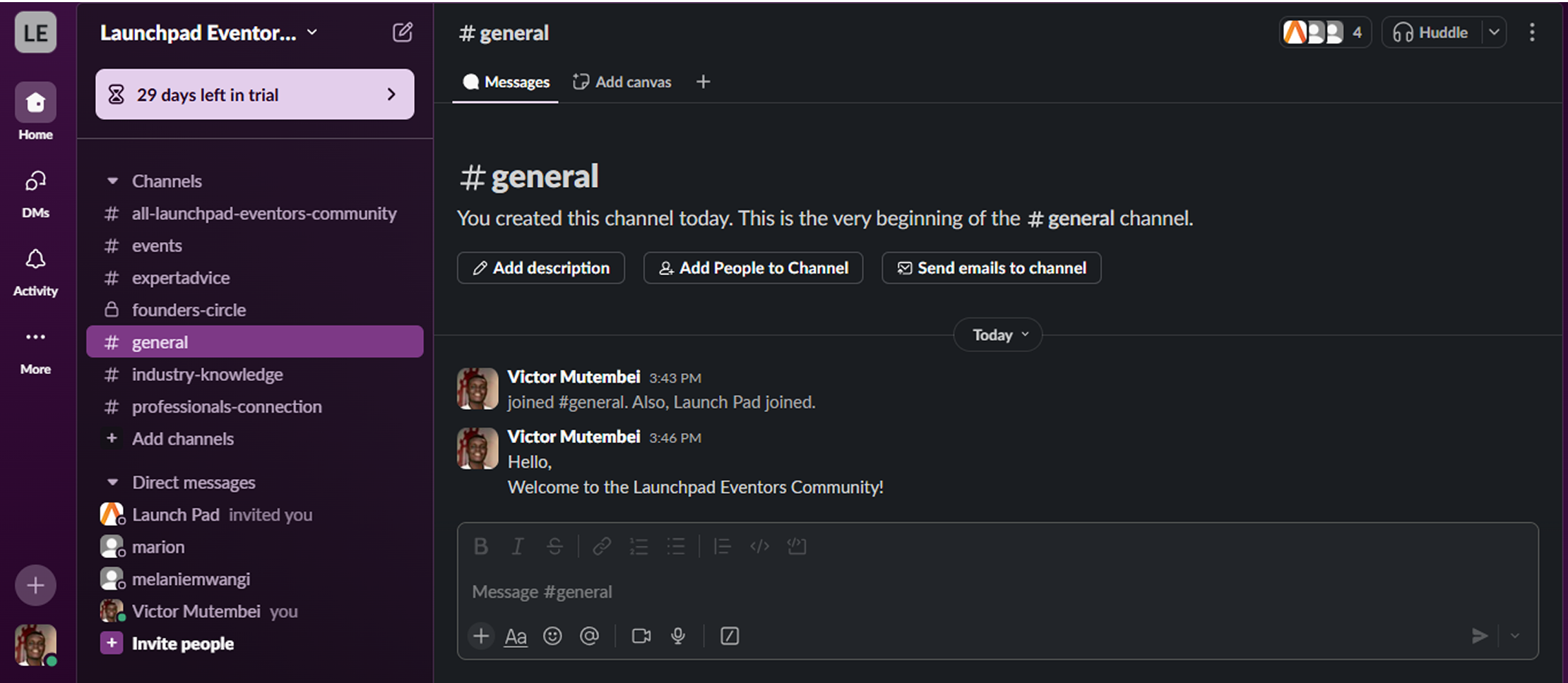 Slack Platform Interface showing community discussions